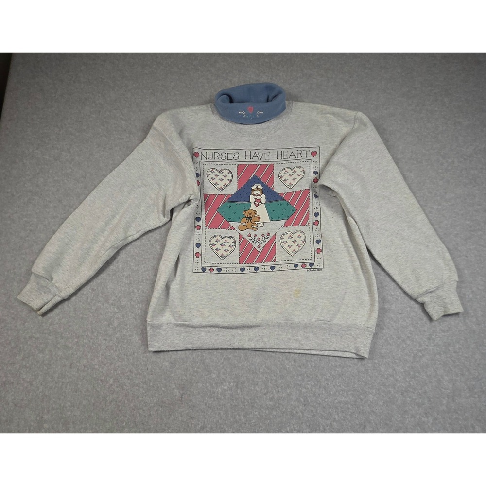 Gopher Sport Nurses Have Heart Sweatshirt Gray Mock Neck Petite Medium Vintage